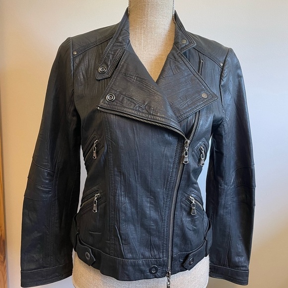 SPANNER Jackets & Blazers - SPANNER- black 100% leather motorcycle style crop jacket